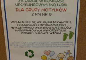 Dyplom dla Motylków za udział w konkursie upcyklingowym Eko Ludki.