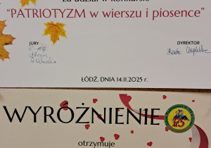 Podziękowanie za udział w konkursie oraz wyróżnienie.