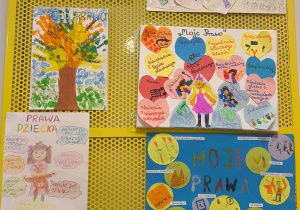 Na zdjęciu widać prace na konkurs plsatyczny "Moje prawa".